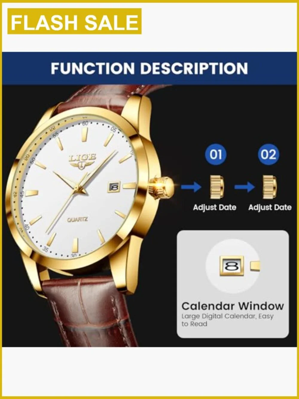 Men's Vintage Chronograph Quartz Wrist Watch Luminous Date Display Leather